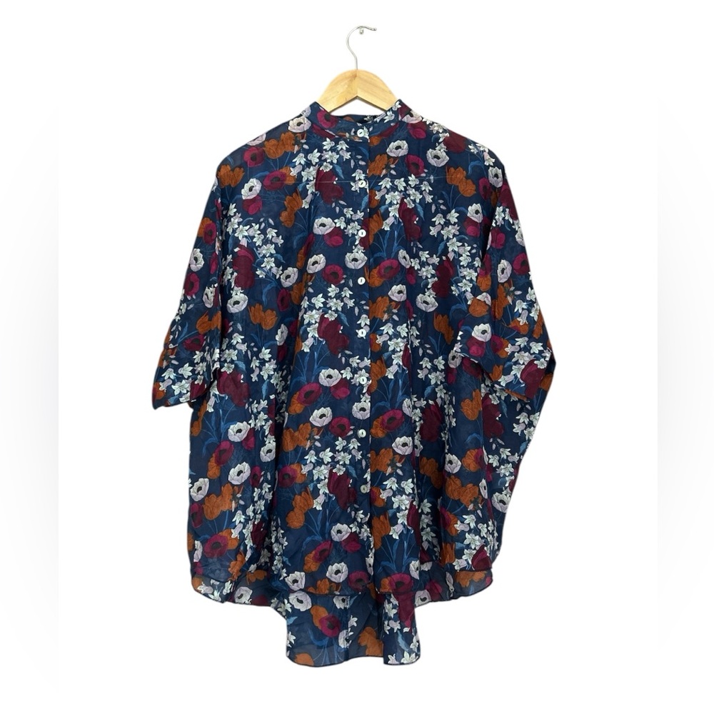 Women's Navy Floral Button-Up Blouse
